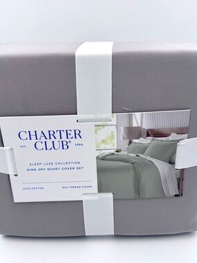 Charter Club Sleep Luxe KING 3 Pc  Duvet Cover Set 800 Thread C Grey 100% Cotton